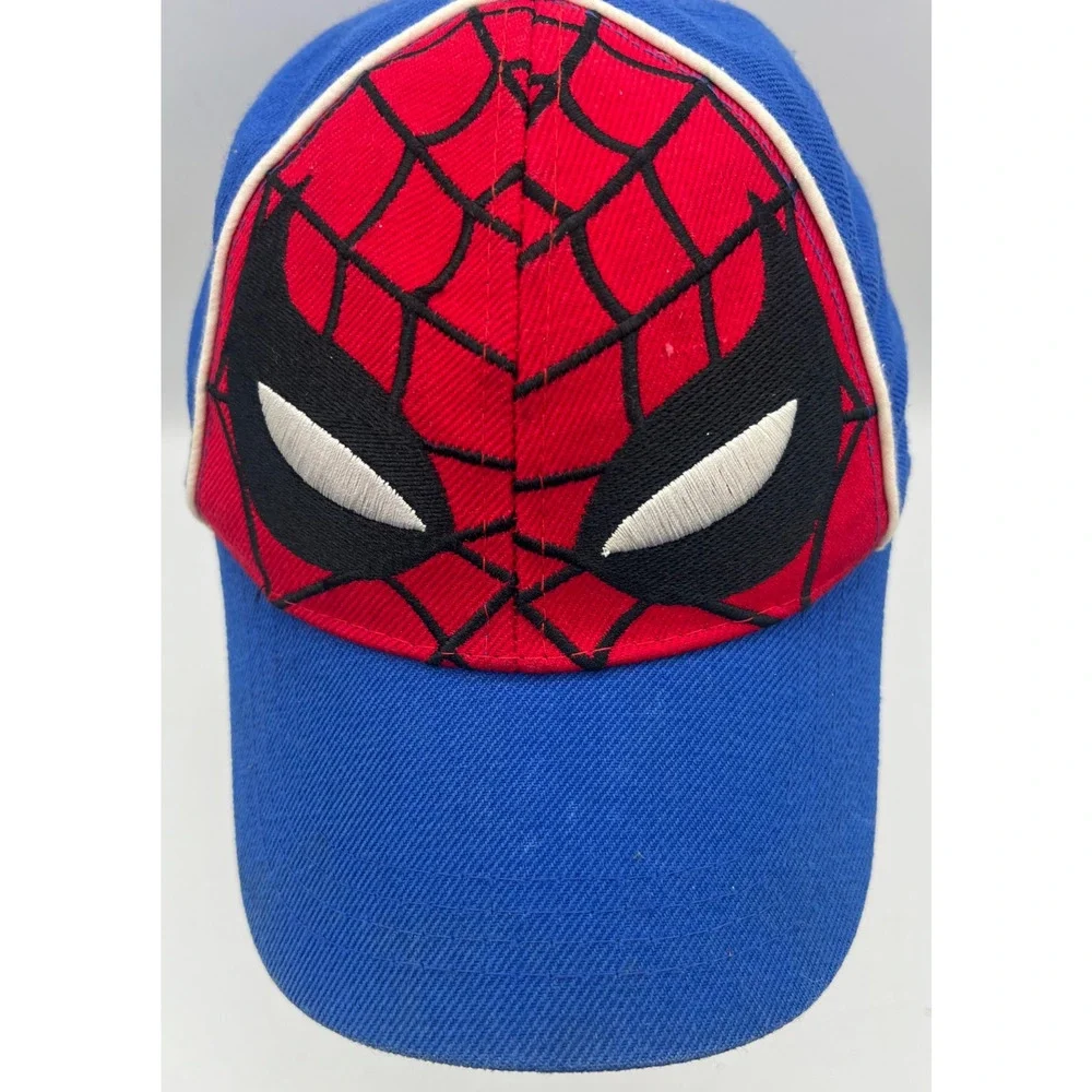 Lot of 2 Spider-Man Kids Adjustable Baseball Caps Blue Black Red Superhero Hats